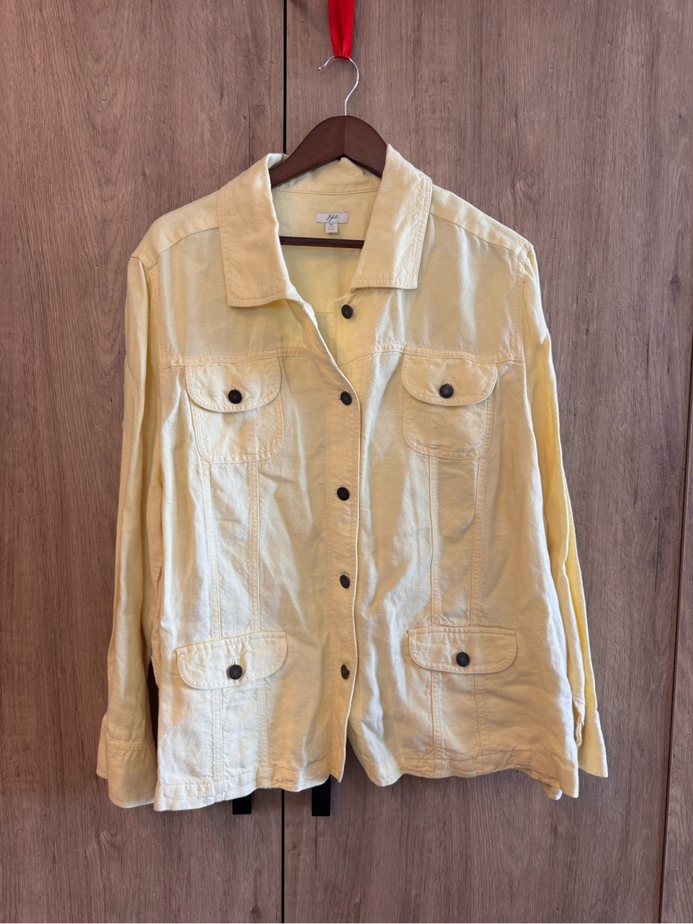 J. Jill Women’s Long Sleeve Butter Yellow Button-Front Linen Jacket 3X